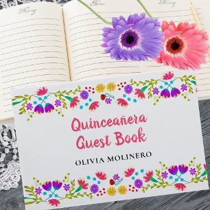 Mis Quince Anos Blommigt Mexican Fiesta Quinceaner Gästböcker