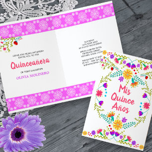 Mis Quince Anos Blommigt Mexican Fiesta Quinceaner Inbjudan