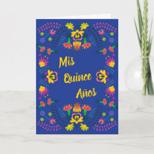 Mis Quince Anos Blue Blommigt Mexican Fiesta Party Inbjudan