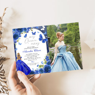 Mis Quince Anos Blue Silver Ro Quinceanera Photo Inbjudningar