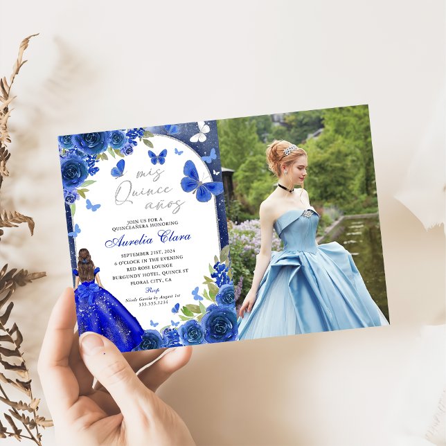 Mis Quince Anos Blue Silver Ro Quinceanera Photo Inbjudningar (Skapare uppladdad)