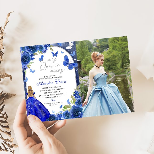 Mis Quince Anos Blue Silver Ro Quinceanera Photo Inbjudningar (Skapare uppladdad)