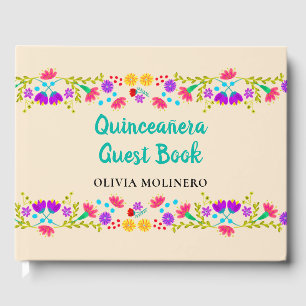 Mis Quince Anos Champagne Blommigt Quinceanera Gästböcker