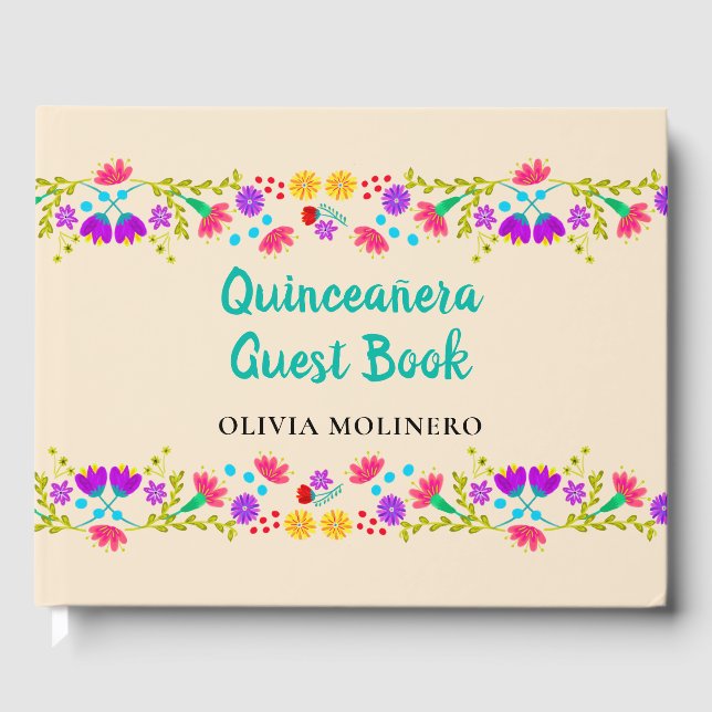 Mis Quince Anos Champagne Blommigt Quinceanera Gästböcker (Framsida)