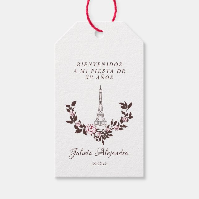 Mis Quince años Diseño Floral Torre Eiffel Presentetikett (Framsidan)