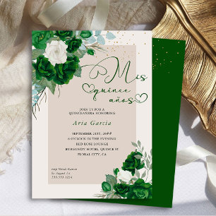 Mis Quince Anos Emerald Grönt Blommigt Quinceanera Inbjudningar