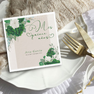Mis Quince Anos Emerald Grönt Blommigt Quinceanera Pappersservett