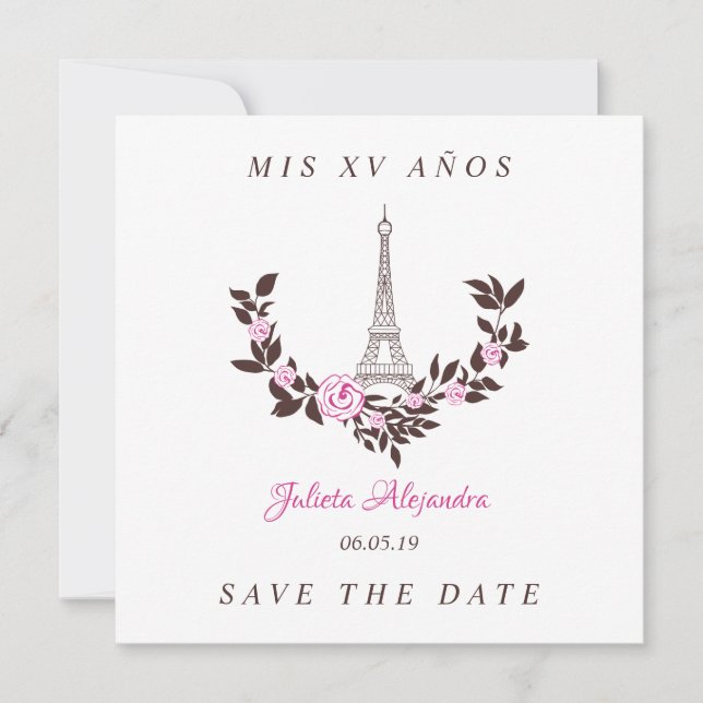 Mis Quince años Floral París Rosa Español Tack Kort (Framsida)