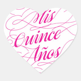 Mis Quince Años Heart Sticker Rosa | Quinceañera Hjärtformat Klistermärke