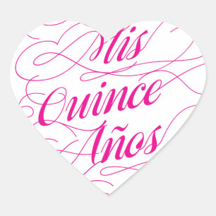 Mis Quince Años Heart Sticker Rosa Quinceañera Hjärtformat Klistermärke