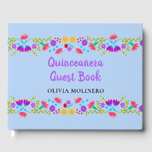 Mis Quince Anos Ljusblå Blommig Quinceanera Gästböcker