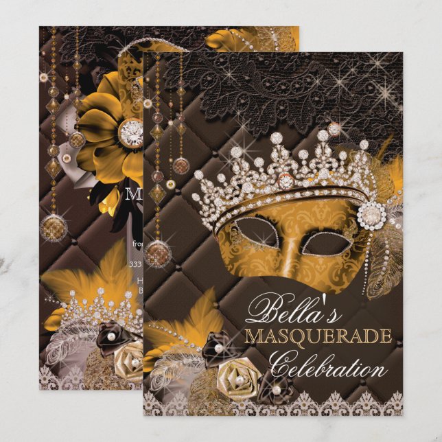 Mis Quince Anos Masquerapartikbjudan Inbjudningar (Fram/baksida)