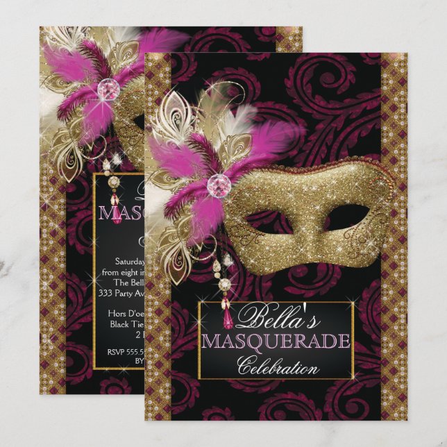 Mis Quince Anos MasqueraParty Inbjudningar (Fram/baksida)