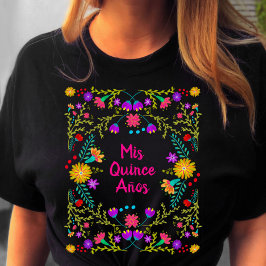 Mis Quince Anos Mexican Fiesta Black Rosa Birthday T Shirt