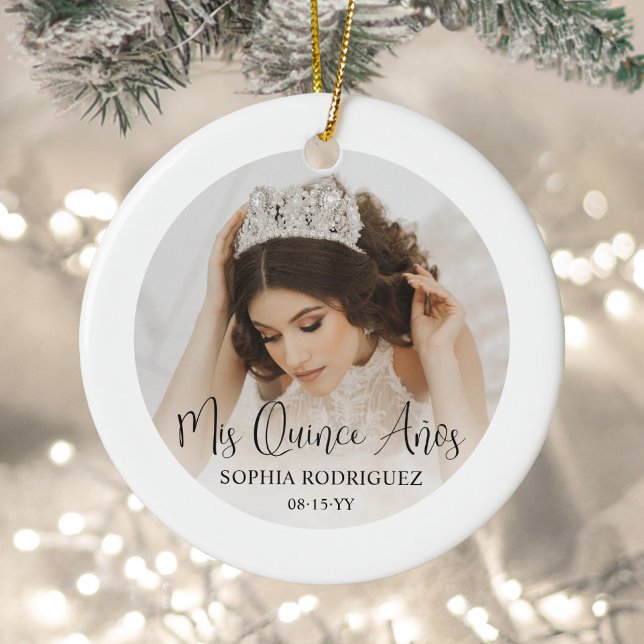 Mis Quince Años Modern Script Quinceañera 2 Photo Julgransprydnad Keramik (Skapare uppladdad)