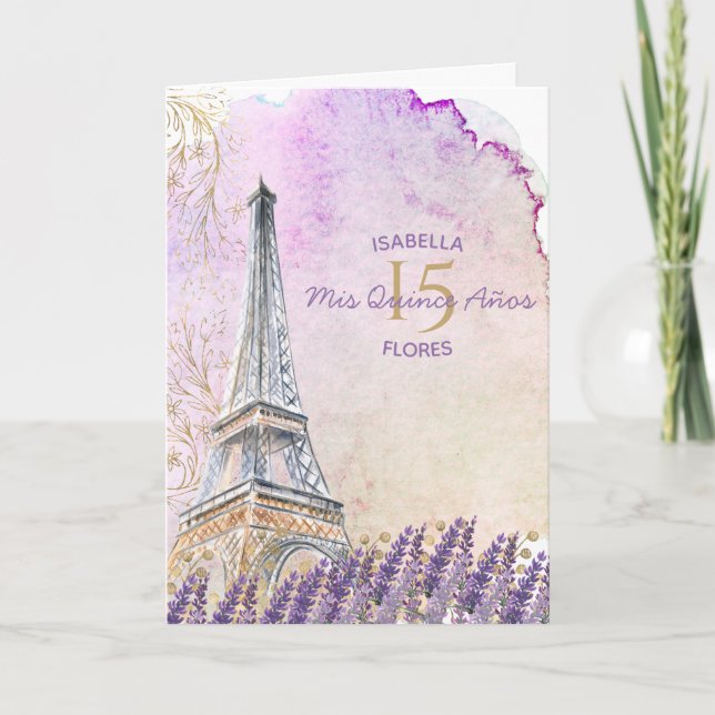 Mis Quince Anos Paris Eiffel Torn Lavender Inbjudan (Framsida)