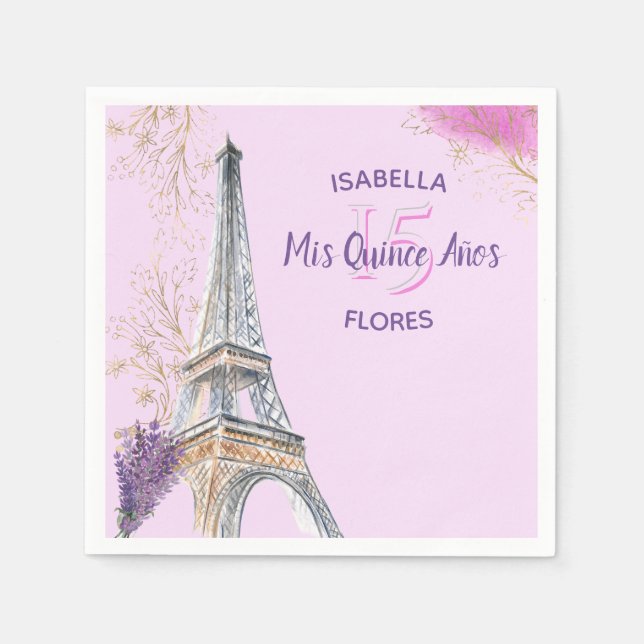 Mis Quince Anos Paris Theme Rosa Guld Eiffel Torn Pappersservett (Framsidan)
