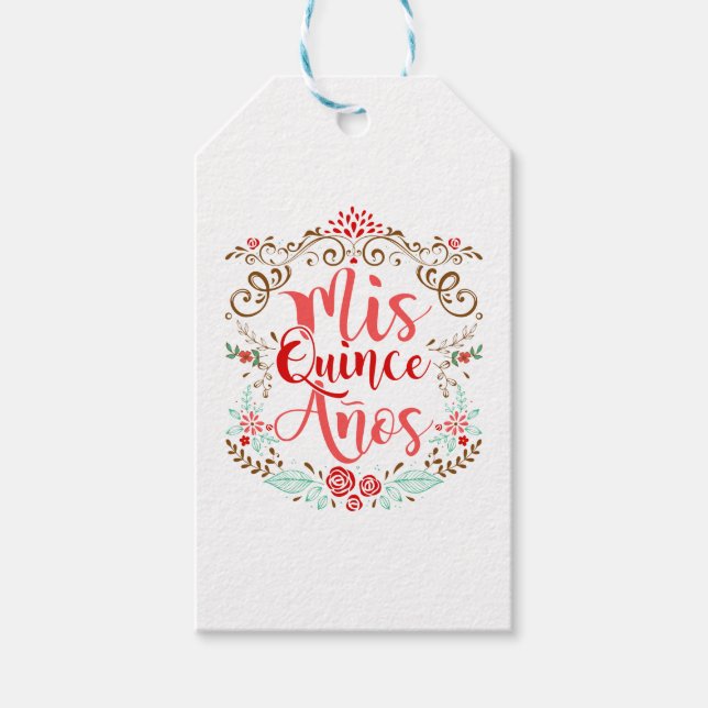 Mis Quince Anos Quinceanera 15:e födelsedagen Presentetikett (Framsidan)