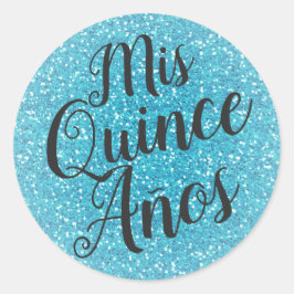 Mis Quince Años Quinceañera Aqua Turquise Glitter Runt Klistermärke
