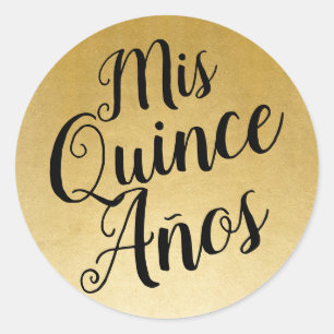Mis Quince Años Quinceañera Black och Guld Favor Runt Klistermärke