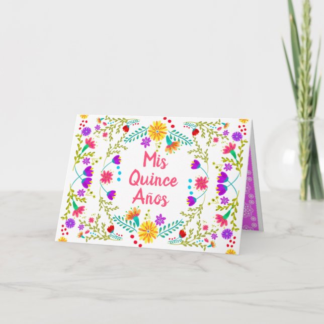 Mis Quince Anos Quinceanera Blommigt Mexican Fiest Inbjudan (Framsida)