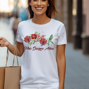 Mis Quince Anos Röd ros Blommigt Quinceanera T Shirt