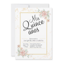 Mis Quince Anos Rosa Blommigt Quinceañera-inbjudan