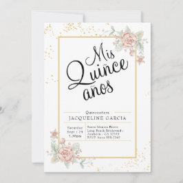 Mis Quince Anos Rosa Blommigt Quinceañera-inbjudan Inbjudningar