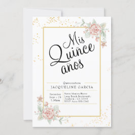 Mis Quince Anos Rosa Blommigt Quinceañera-inbjudan Inbjudningar