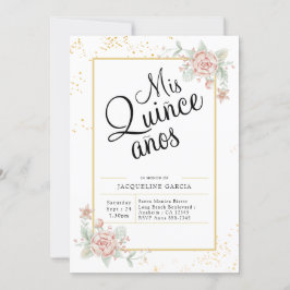 Mis Quince Anos Rosa Blommigt Quinceañera Inbjudningar