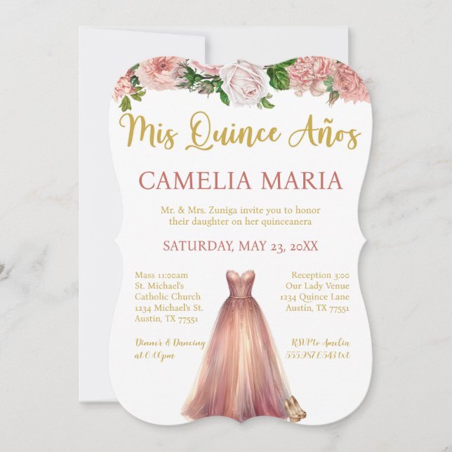 Mis Quince Anos Rosa Guld Birthday-inbjudan Inbjudningar (Framsida)