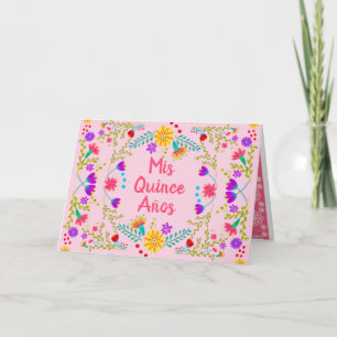 Mis Quince Anos Rosa Quinceanera Blommigt Mexican Inbjudan
