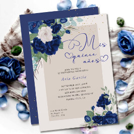 Mis Quince Anos Royal Blue Navy Blommigt Quinceane Inbjudningar