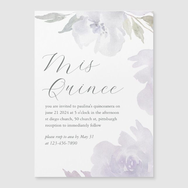 Mis Quince Blommigt 15 år Birthday Quinceañera Magnetisk Inbjudningskort (Framsida)