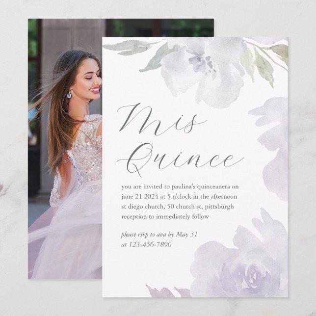 Mis Quince Blommigt 15:e födelsedagen Quinceañera  Inbjudningar (Fram/baksida)