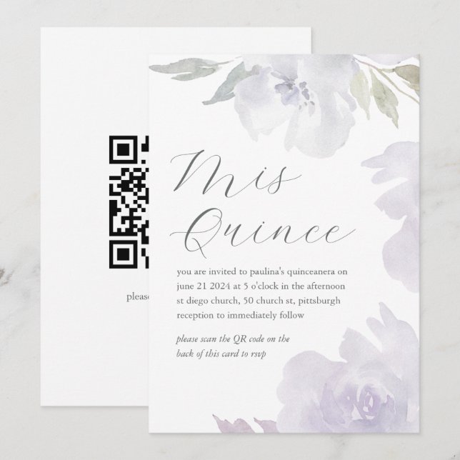 Mis Quince Blommigt Birthday Quinceañera QR-kod Inbjudningar (Fram/baksida)