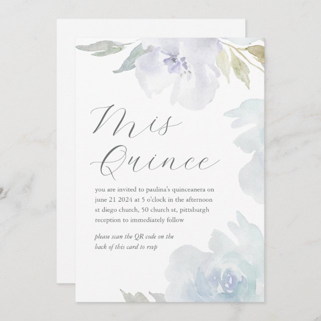 Mis Quince Blommigt Birthday Quinceañera QR-kod Inbjudningar (Fram/baksida)