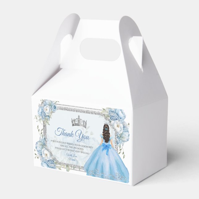 Mis Quince Blue Blommigt Silver Krona Quinceañera Presentaskar (Framsidan Sidan)