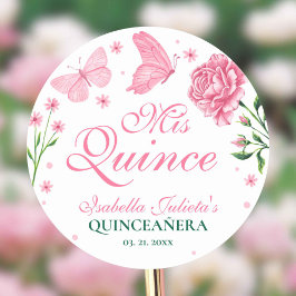 Mis Quince Blush Pink Floral Quinceañera Runt Klistermärke