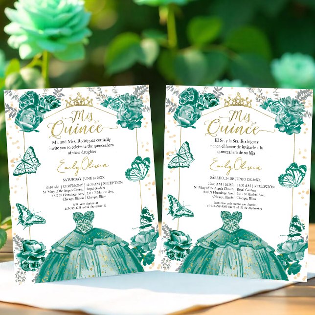 Mis Quince-budgetinbjudan Bilingual Butterfly (Skapare uppladdad)