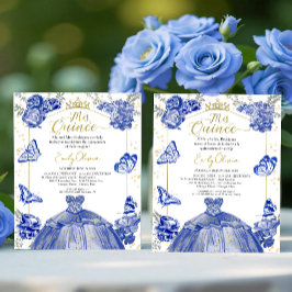 Mis Quince-budgetinbjudan Bilingual Royal Blue