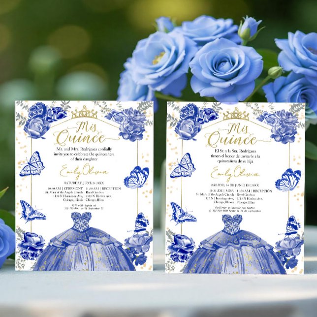 Mis Quince-budgetinbjudan Bilingual Royal Blue (Skapare uppladdad)