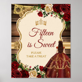 Mis Quince Burgundy Blommigt Rustic 15th är Sweet Poster