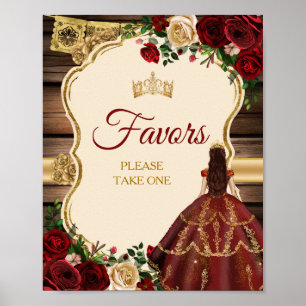 Mis Quince Burgundy Blommigt Rustic Favors Poster