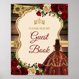Mis Quince Burgundy Blommigt Rustic Guest Bok Poster