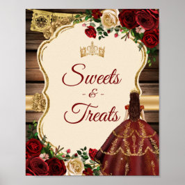 Mis Quince Burgundy Blommigt Rustic Sweet Treats Poster