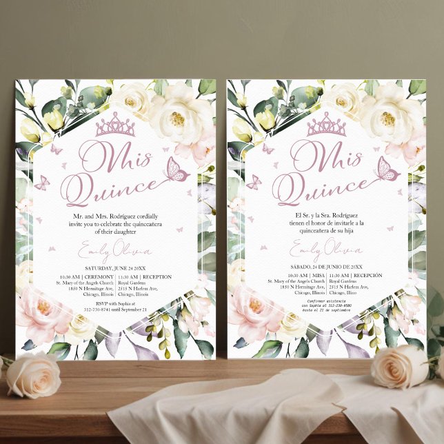 Mis Quince Butterfly Blommigt Quinceañera Bilingua Inbjudningar (Skapare uppladdad)
