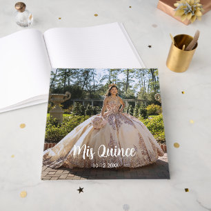 Mis Quince Elfenben och Roséguld Quinceañera Foto Gästböcker