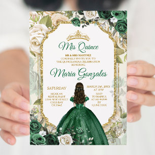 Mis Quince Emerald Grönt 15 Anos Guld Krona Inbjudningar