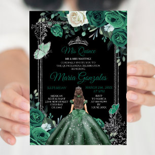 Mis Quince Emerald Grönt & Black Birthday Inbjudningar